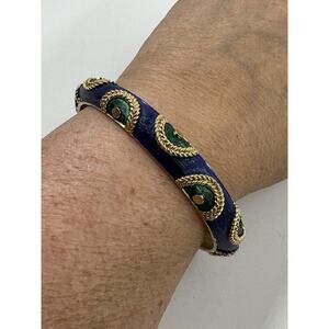 Marcel Boucher Blue Green Enamel Gold Plated Geometric Bangle Bracelet Vintage